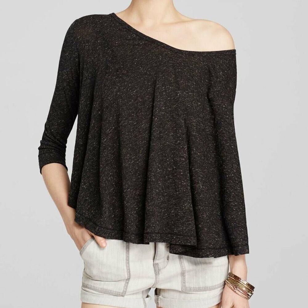 We The Free People Black Marled Tambourine Jersey 3/4 Sleeve Size Small